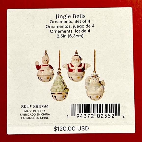LENOX Jingle Bells Ornaments Set of 4 Porcelain Christmas Figures 2.5” NEW - Picture 6 of 6